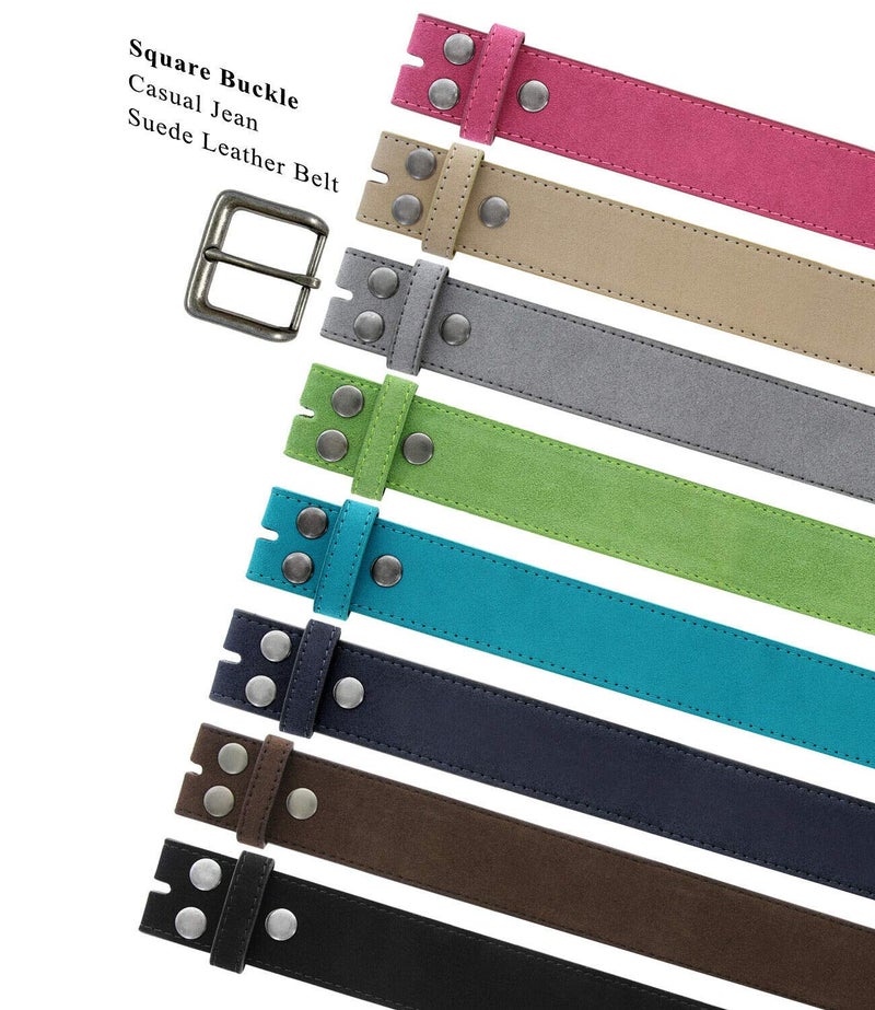 Belts.com Square Buckle Casual Jean Suede Leather Belt 1 1/2" Wide (Gray, 44) - Image 4